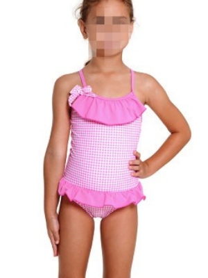 Girl pink grid swimwear - Click Image to Close